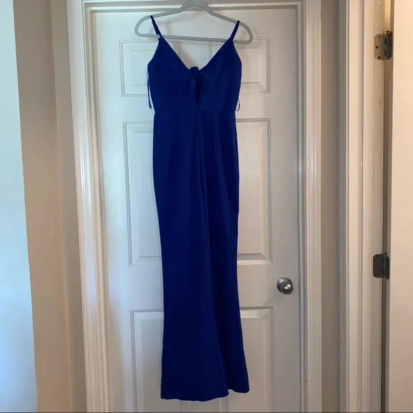 ABOUT US royal blue tie front Krystol wide leg jumpsuit S Revolve - Picture 3 of 13